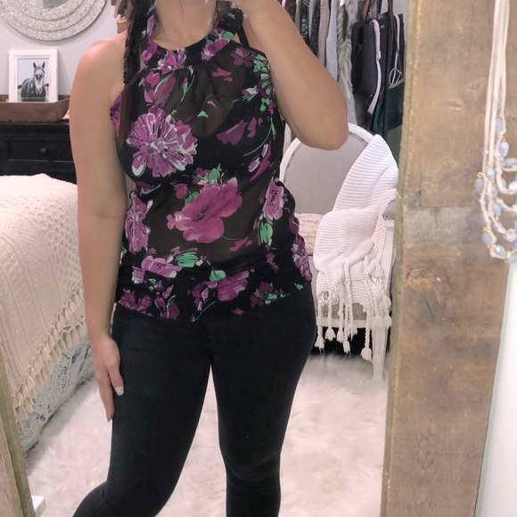 Maurice’s size medium black floral halter top - Picture 1 of 5